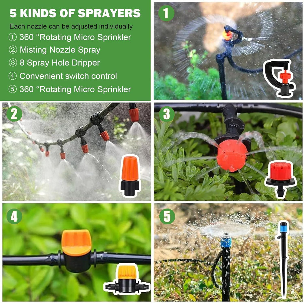 164FT Garden drip Irrigation System Kit: 299PCS Hose - Auto Garden Watering Irrigation System - with 5 Kinds of