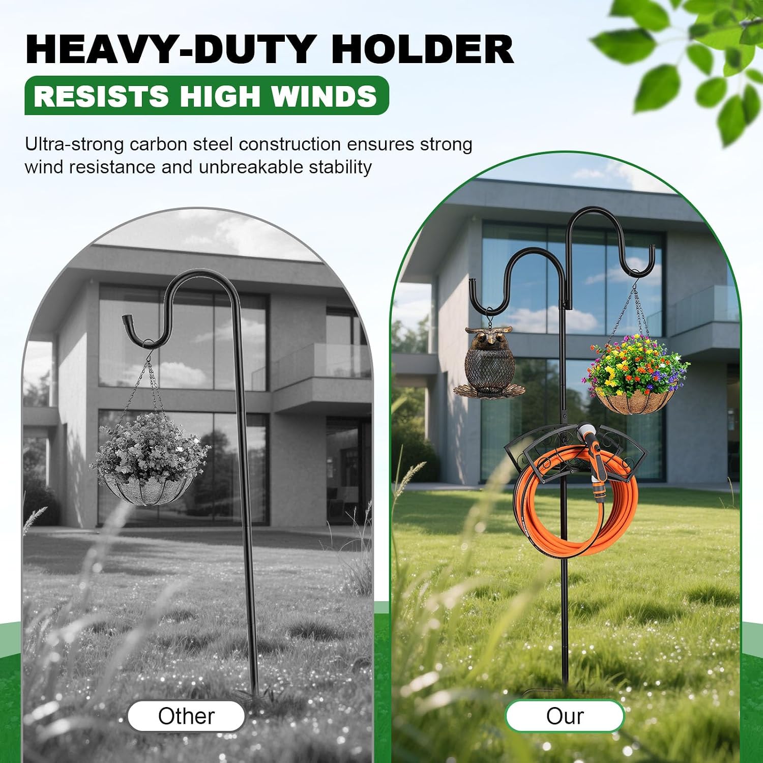 Garden Hose Holder, Freestanding Hose Stand for Outside, 150FT Hose Storage Organizer with 5-Prong Base and Shepherd