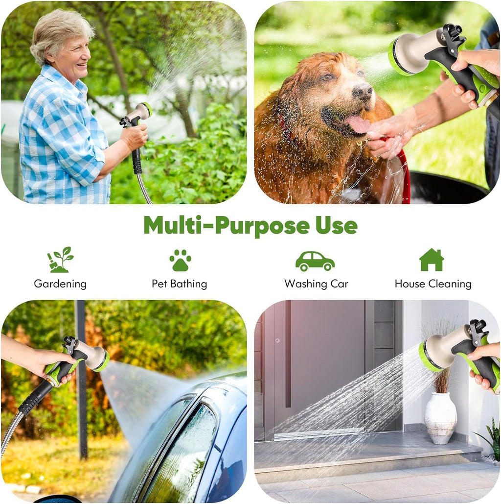 Unywarse Garden Hose 50FT Metal Water Hose with 10 Function Nozzle No-Kink | Flexible, Leak-proof, Heavy Duty