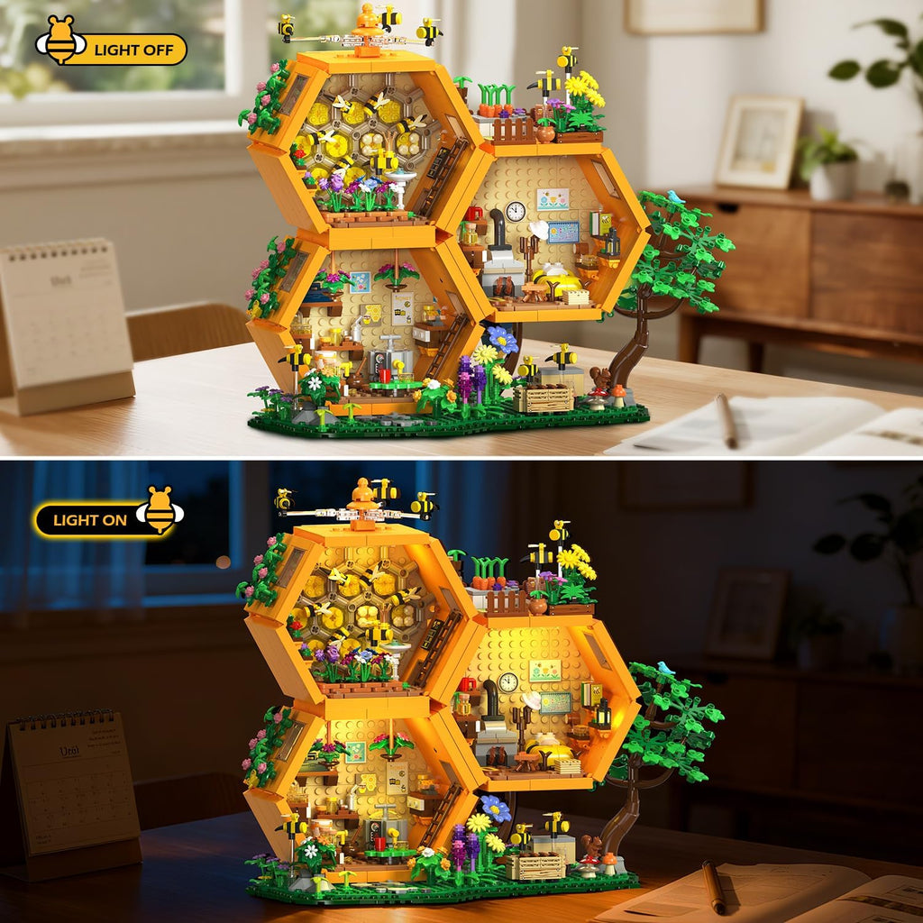 INSOON Bee House Building Set with Lights for Adults, Farm Treehouse Kit | Honey Bee Garden Display Model with