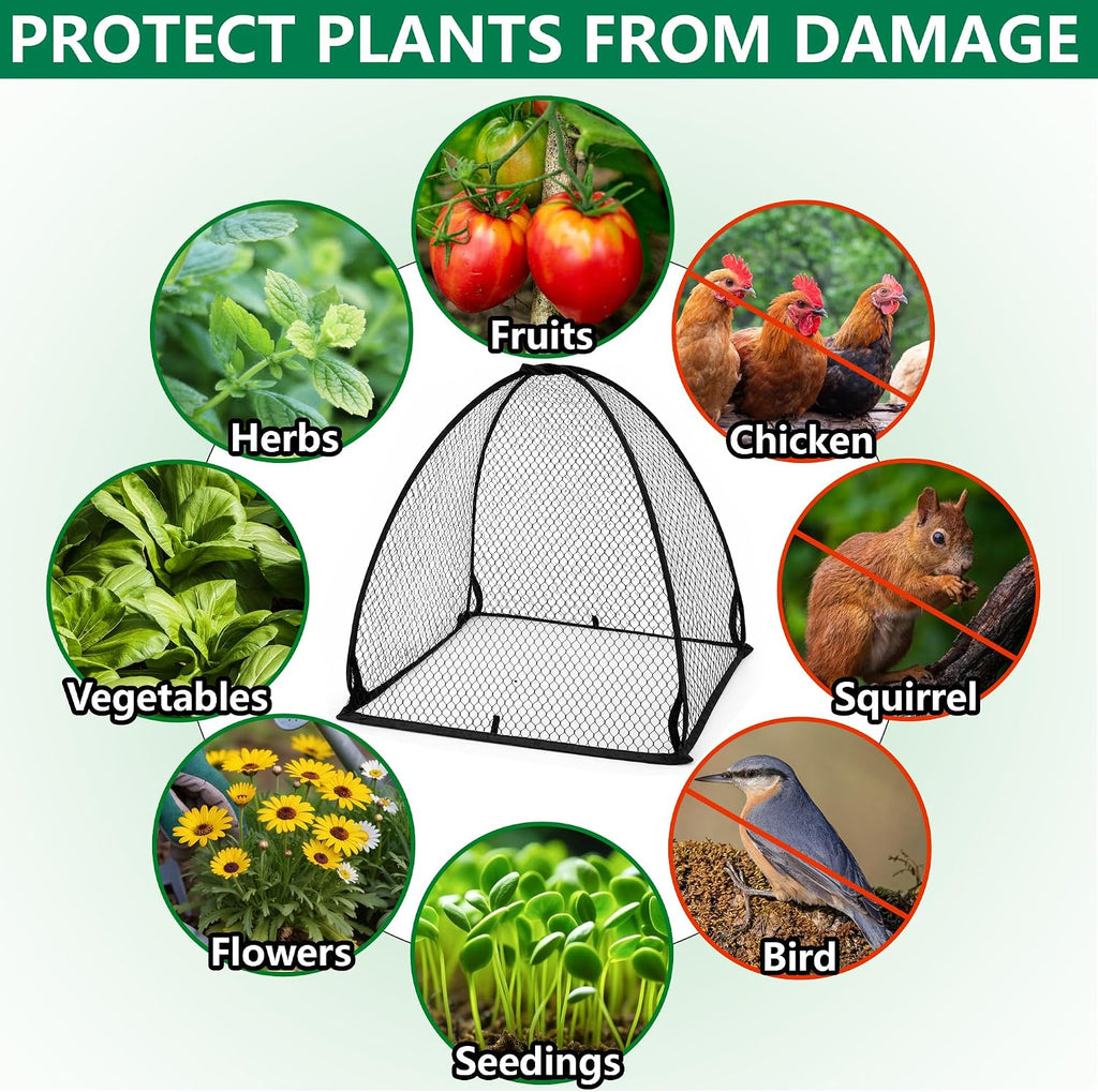 DECOHS 2 Pcs Pop-Up Mesh Plant Cover Tent, 30 x 28 x 28 Inch Garden Net Cage Guard Cover, Plant Protector Enclosure