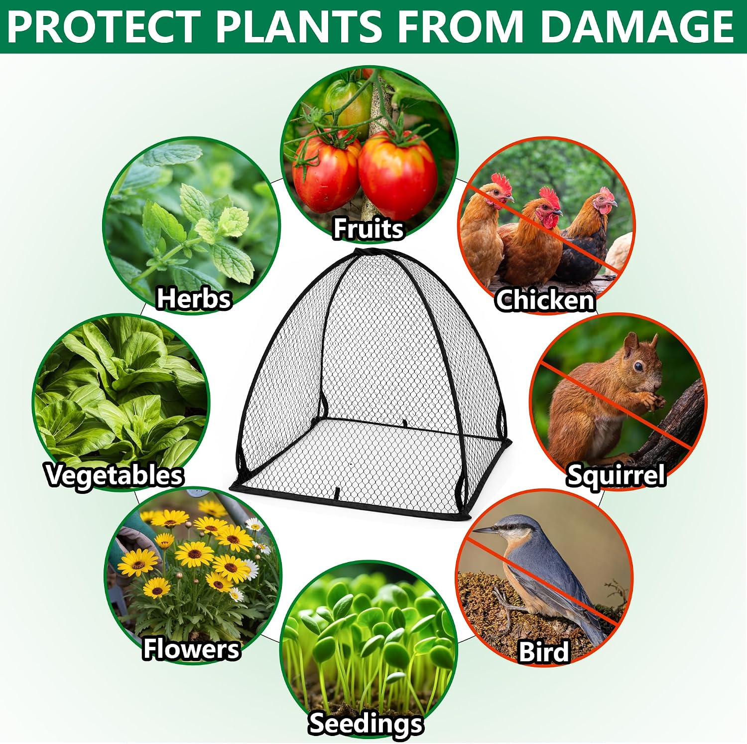 DECOHS 2 Pcs Pop-Up Mesh Plant Cover Tent, 30 x 28 x 28 Inch Garden Net Cage Guard Cover, Plant Protector Enclosure