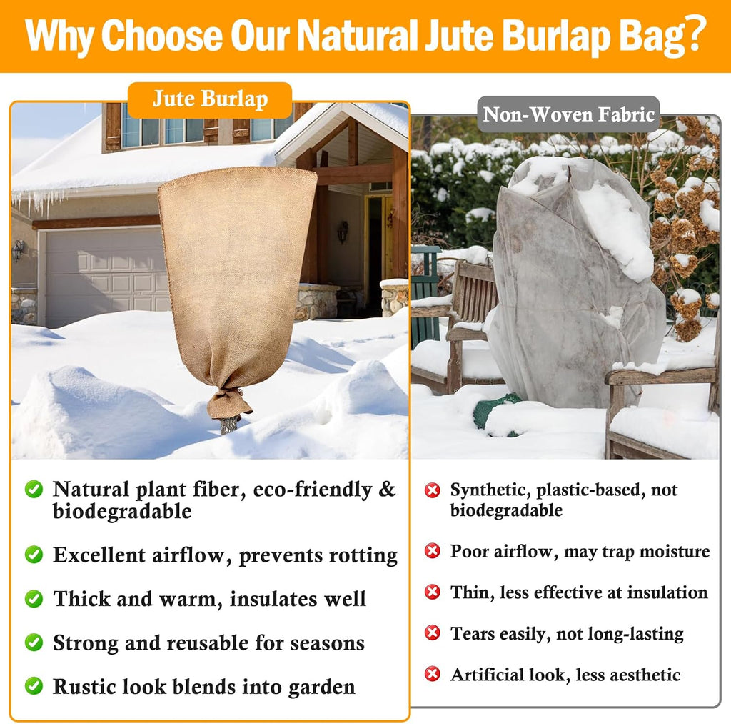 3 Pack 32 X 40 Inch Burlap Bags for Winter Plant Frost Protection | Reusable, Large Winter Plant Frost Cover Bags with