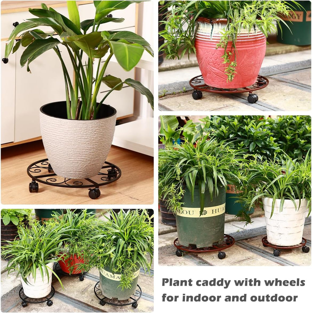 5 Pack Plant Caddy with Wheels Heavy Duty 12 Inches Metal Plant Stand on Wheels Plant dolly Rolling Plant Stand Plant