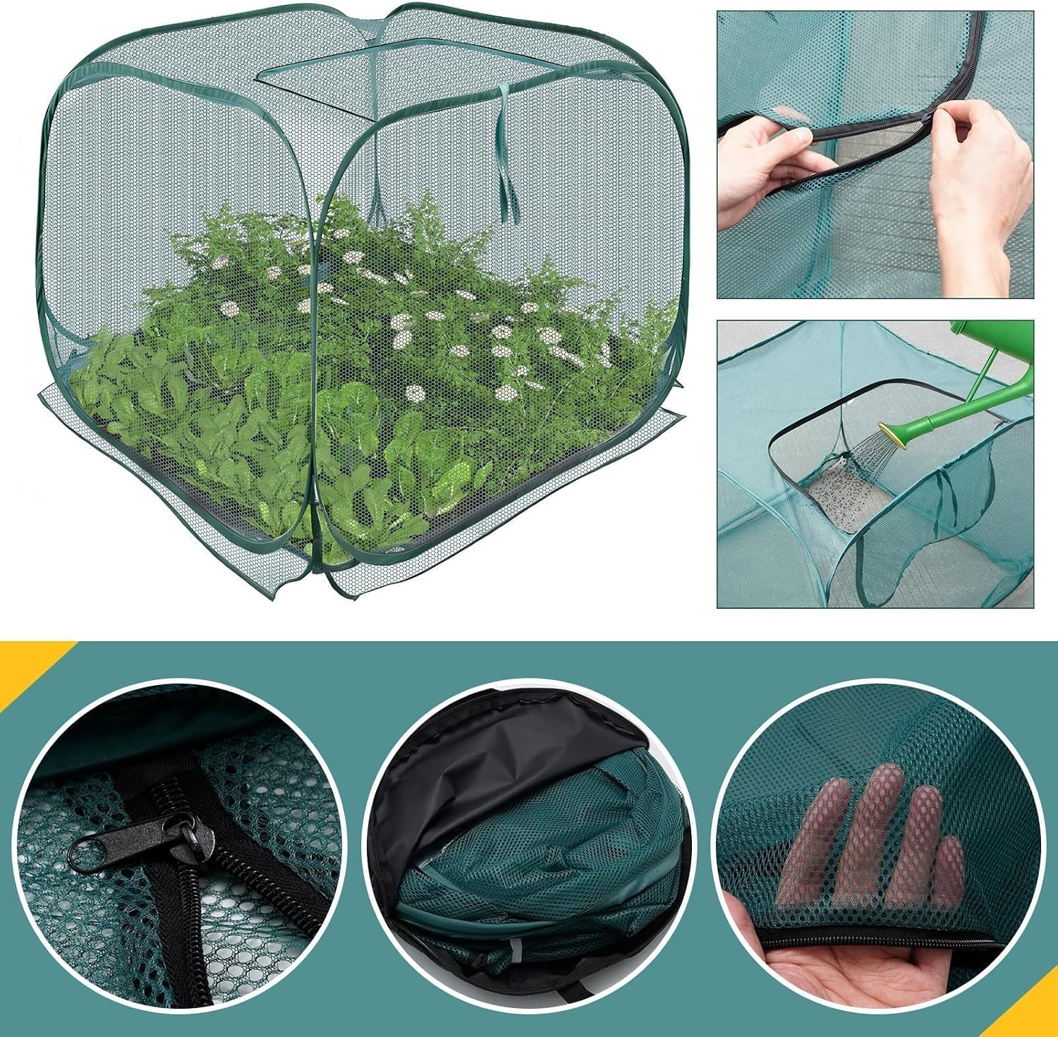 EATAKWARD 2 PCS Foldable Plant Protector, 35" x 35" x 27.5" Pop-Up Mesh Cover, Bird Betting for Garden, Garden Bed