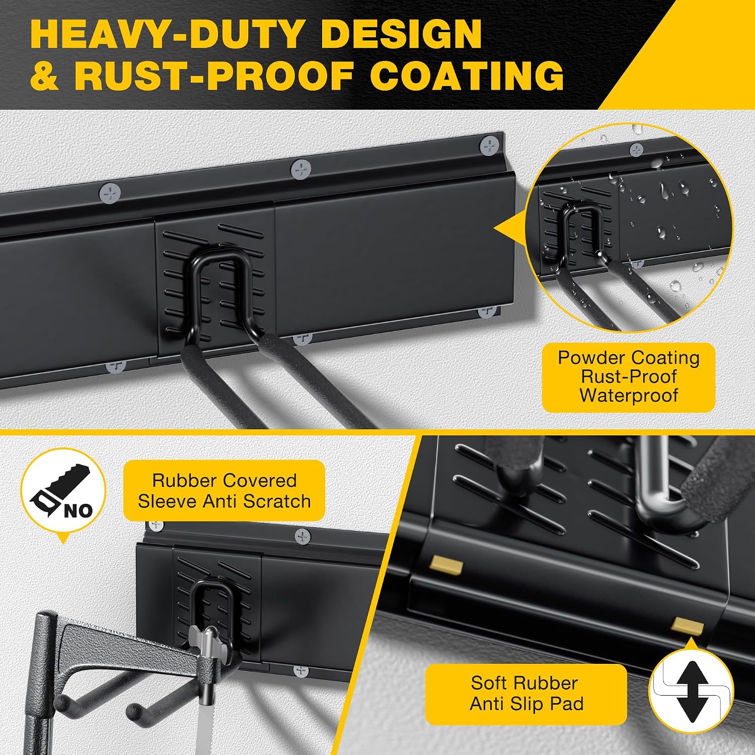 Garage Tool Organizer Wall Mount with 64 inches Rails and 10 Adjustable Heavy-Duty Hooks, Garden Tool Organizer, 14