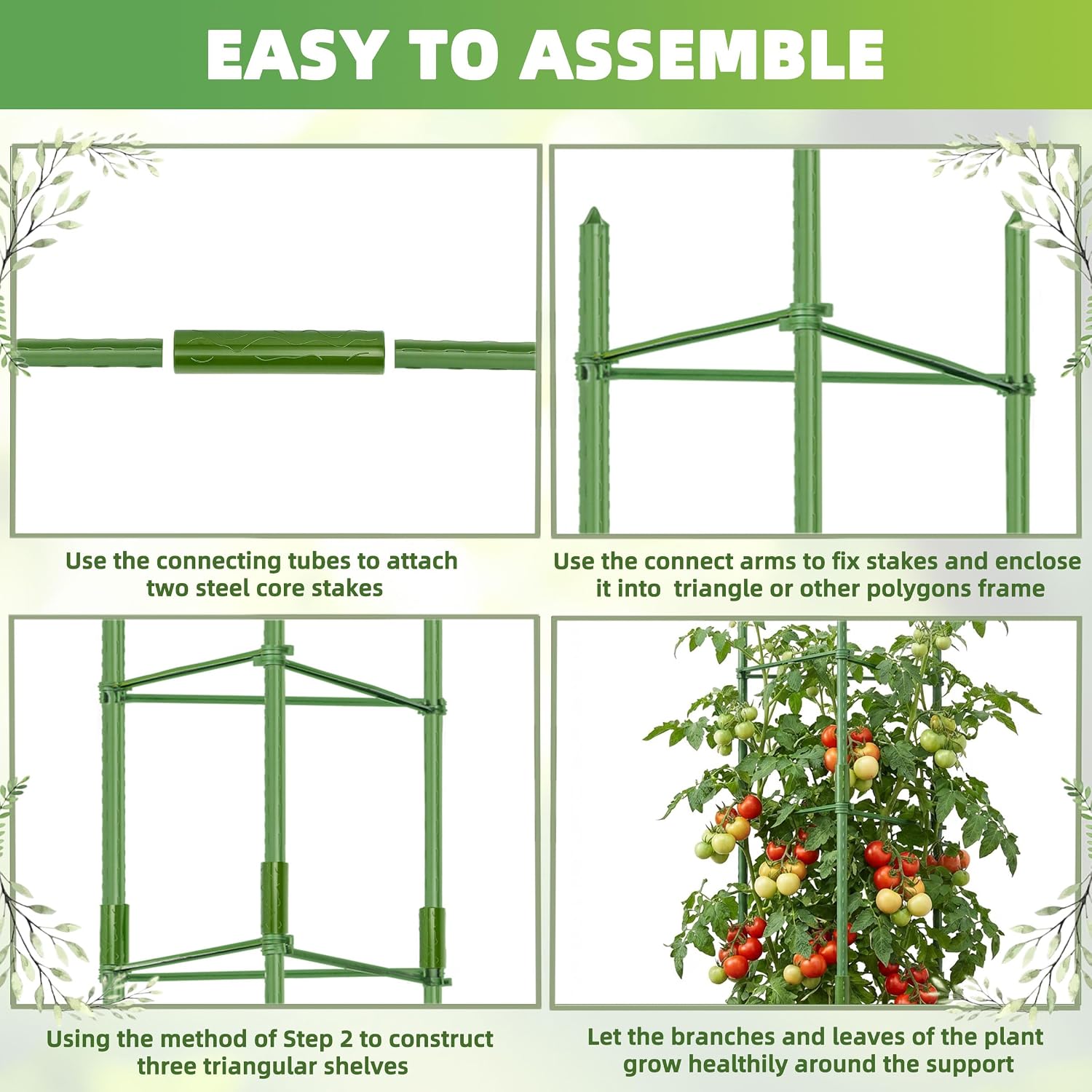 EWPJDK 6-Pack Tomato Cage for Garden Plant Support 48 INCH Garden Stakes Adjustable Tomato Cage for Climbing Plants