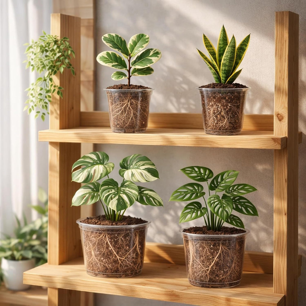 Bluepro Clear Nursery Pots with Drainage Holes, 5/6/8/10 Inch, 16-Pack | Clear PET, 4 Each of Four Large Sizes, Root