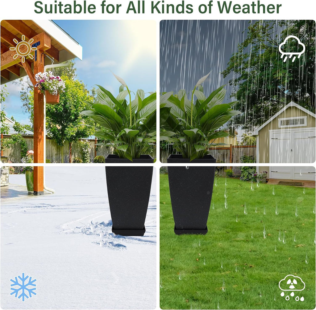 Neoaider Set of 2 Tall Planter, 21 inch Large Plastic Planter, Cement Gray | Ceramic-Look, Lightweight, Built-in Drain