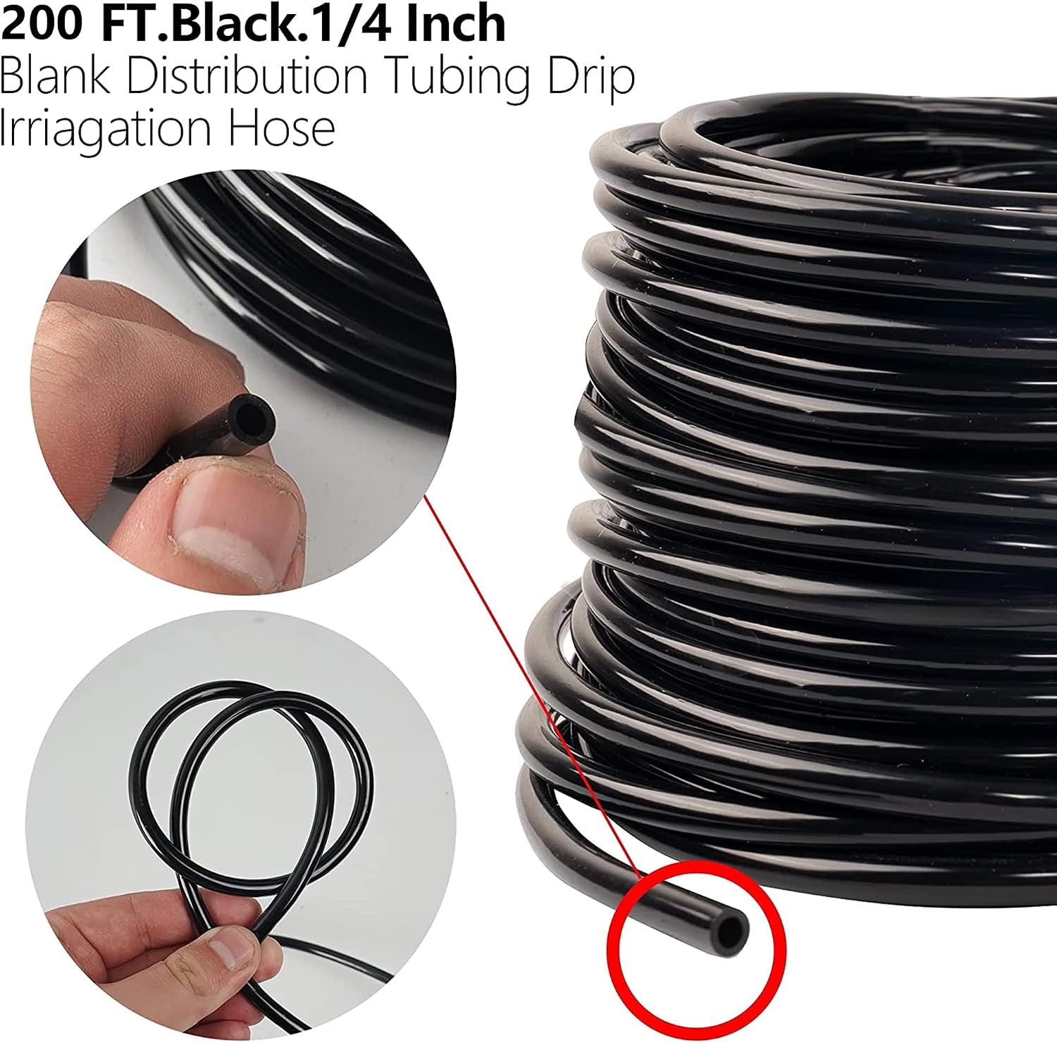 Hourleey Blank 200 FT Distribution Tubing Irrigation Drip Hose, 1/4 Inch Drip Line