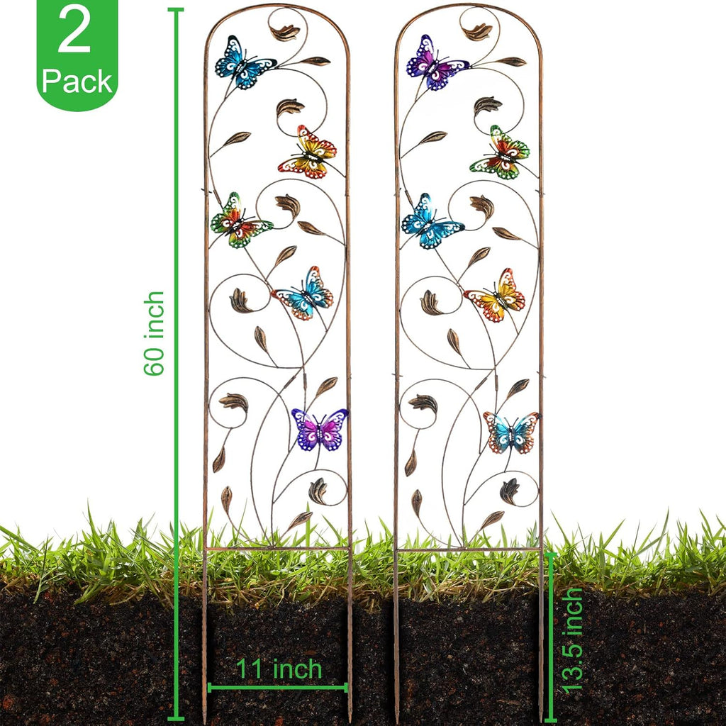 SUNNYPARK Set of 2 Butterfly Metal Garden Trellis for Climbing Plants, Decorative Vegetables Flowers Vine Trellis for
