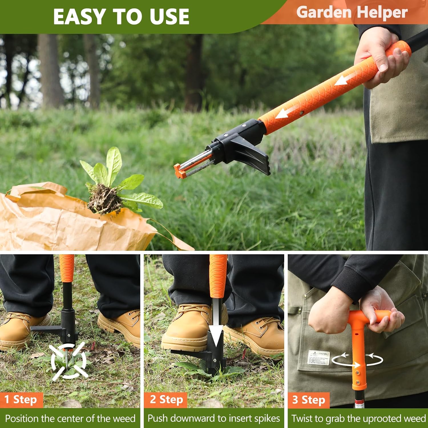 SHANTRA Weed Puller Tool, 3-Claw Stand Up Weed Puller Tool with Long Handle, Garden Weeder Puller Heavy Duty Stand Up