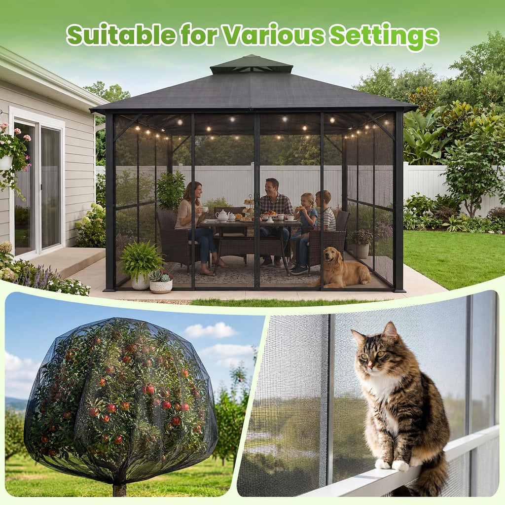 Jevrench 10 x 35 ft Strong PP Garden Netting, Mosquito Net for Patio, Black | Multi-Use, Clear View Ultra-Fine Mesh