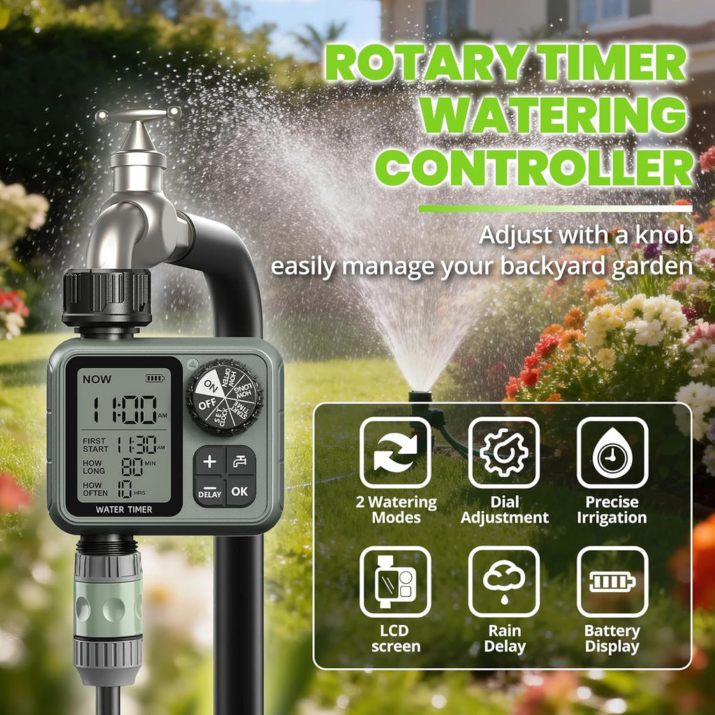Sprinkler Timer for Garden Hose, Irrigation Water Timer with Rain Delay, Automatic Manual Watering for Lawn Yard