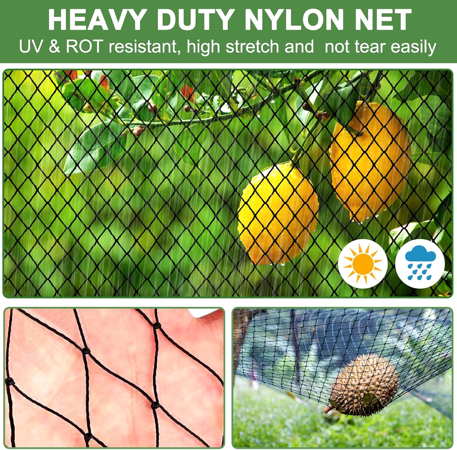 DQS Bird Netting 50' x 50', 2.4" Square Mesh Garden Netting, Poultry Net | Chicken Netting Hawk Deer Fence Net for