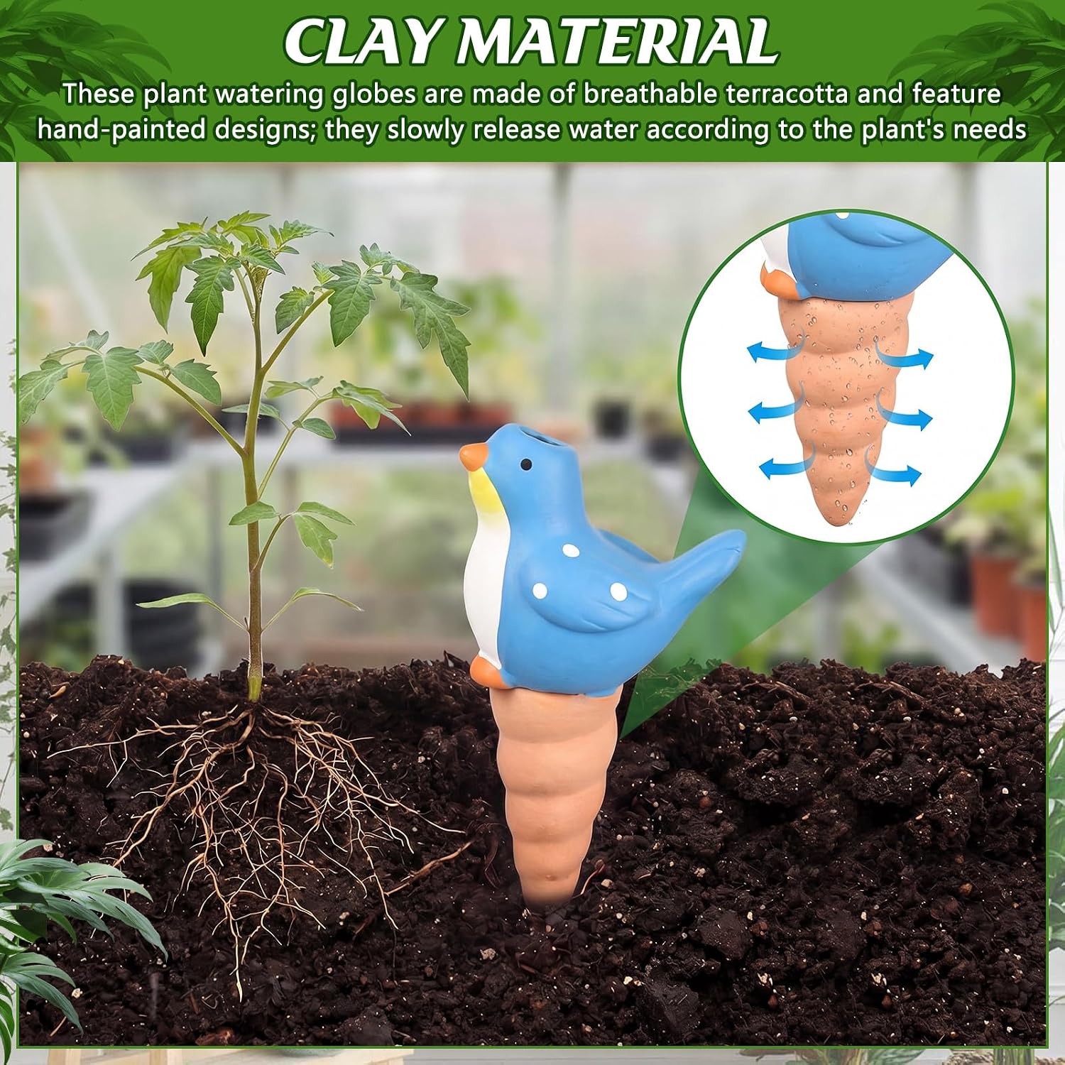 4 Pack Terracotta Plant Watering Devices, Self Watering Spikes, Mushroom, Bird, Head, Owl-Shaped, Automatic Insert