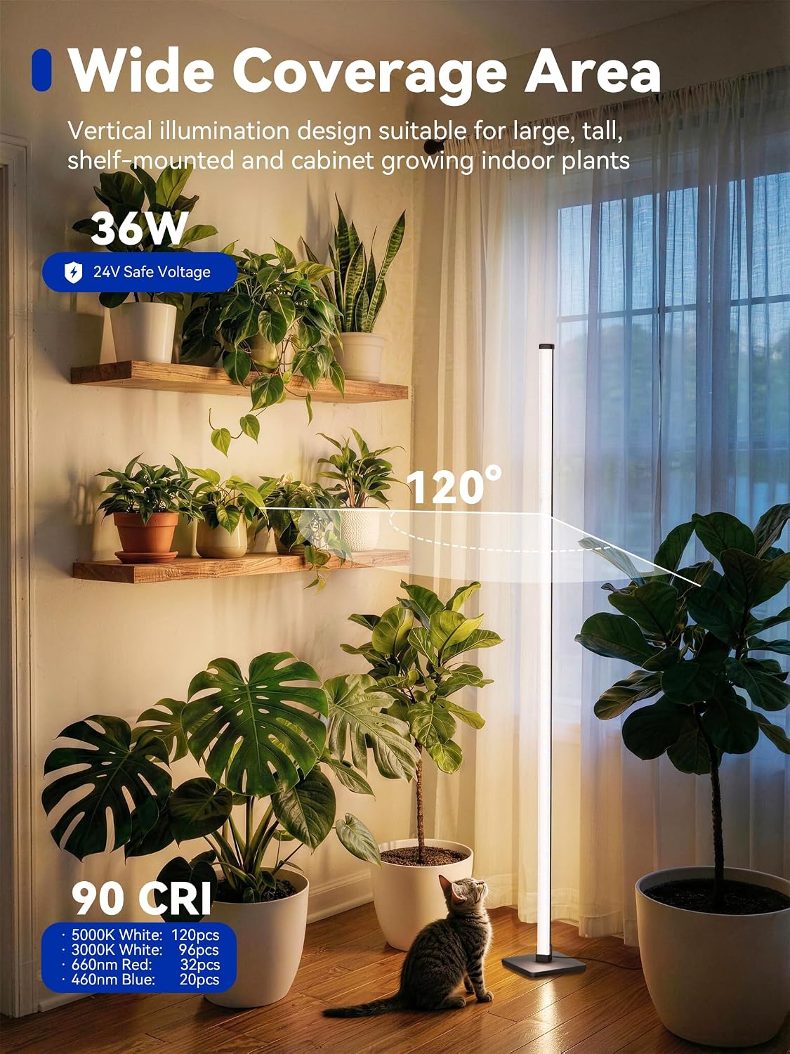 Vertical Grow Light for Indoor Plants, 60in LED Standing Lamp | 36W Full Spectrum Plant Lights with Auto Timer, 268