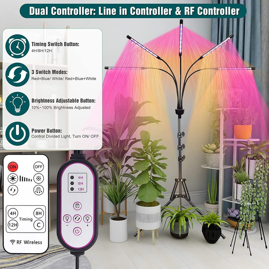 yentbokj Grow Lights for Indoor Plants,5 Heads Red Blue White Full Spectrum Plant Light with 15-60" Adjustable Tripod