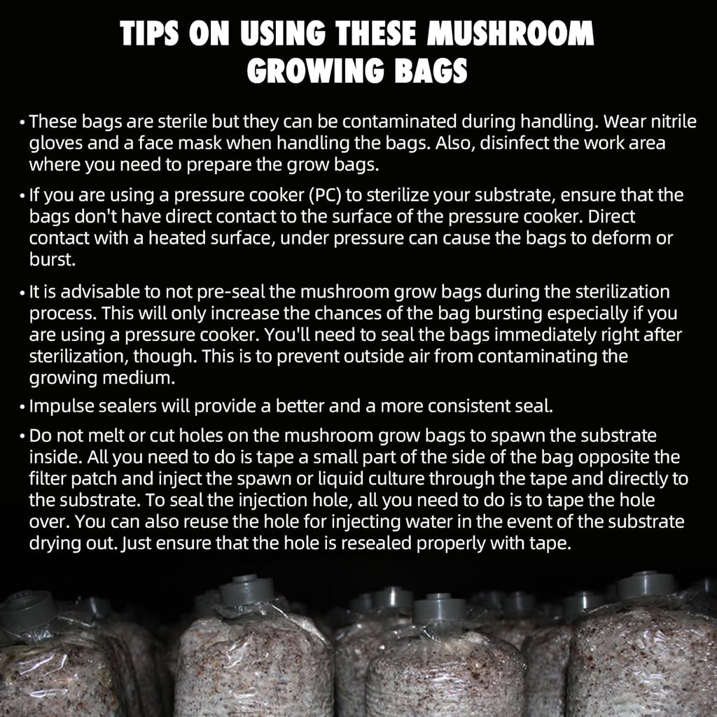 TonGass Autoclavable Mushroom Grow Bags Bulk with Microporous Filter Patchs | 60-Pack Large 8"x5"x20" Extra Thick 80