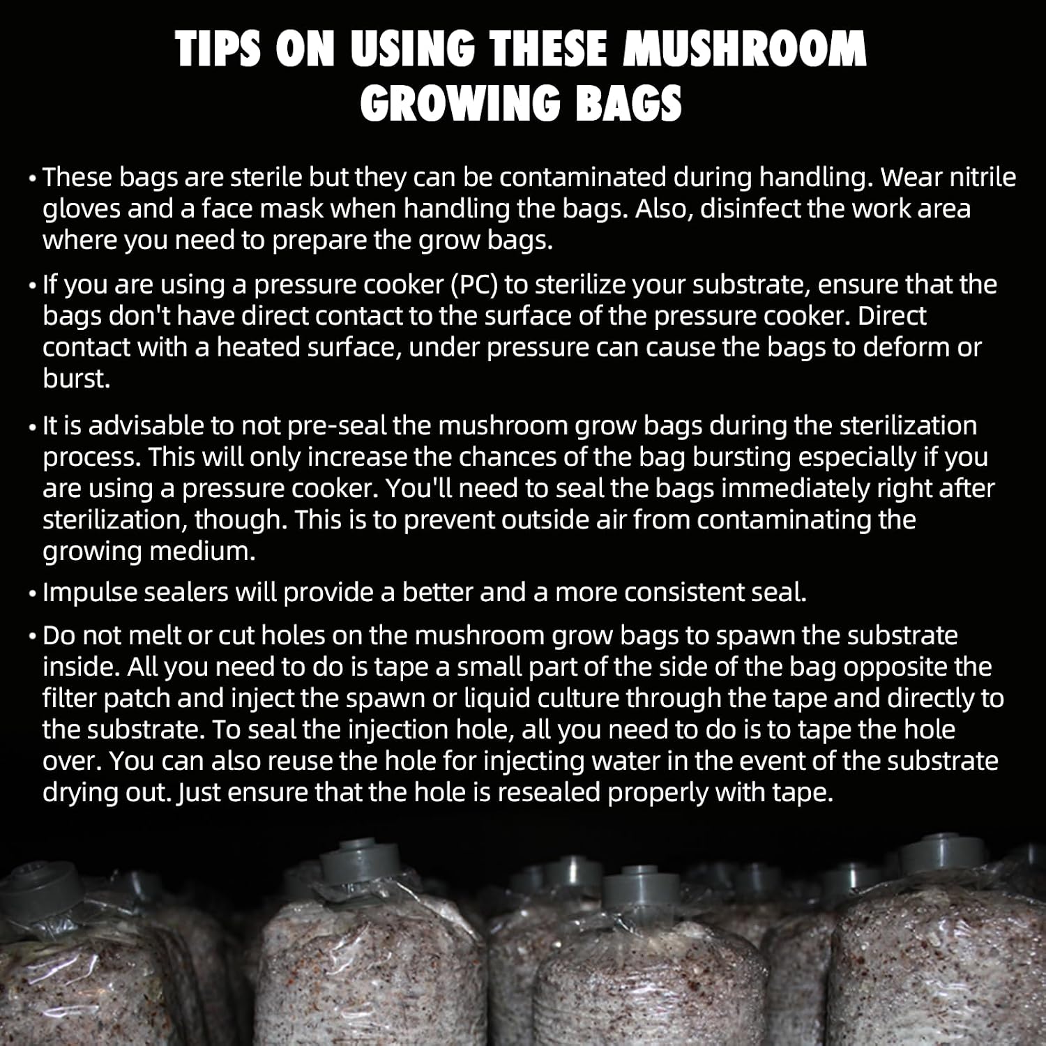 TonGass Autoclavable Mushroom Grow Bags Bulk with Microporous Filter Patchs | 60-Pack Large 8"x5"x20" Extra Thick 80