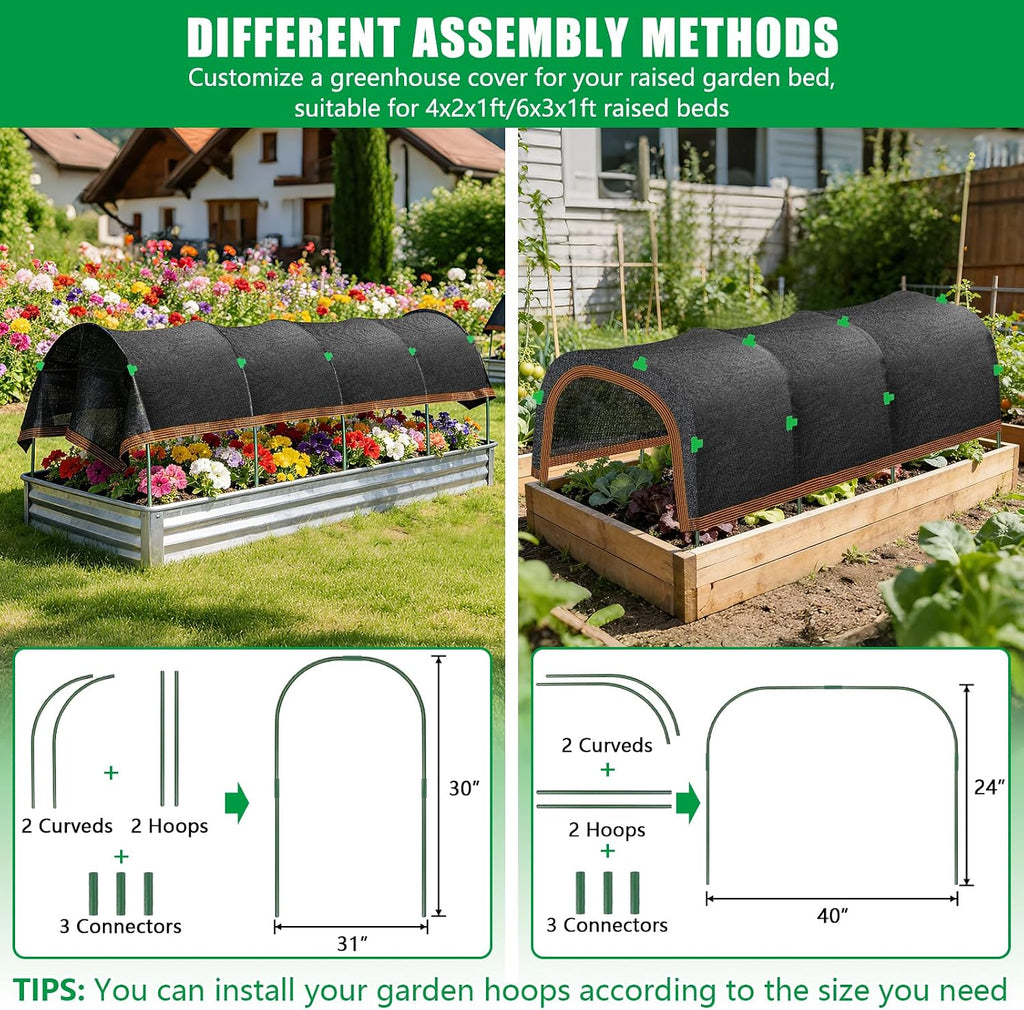 KJX 2 Pack 79"x40" Garden Shade Kit, 70% Garden Sun Shade Cloth with Hoops | Garden Shade Kit for Plants Heat