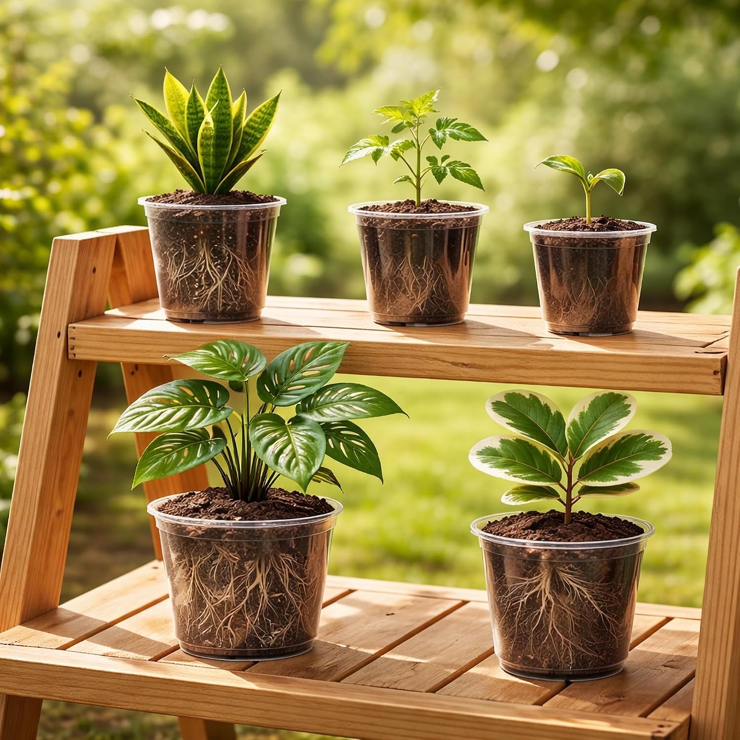 Bluepro Clear Nursery Pots with Drainage, 3.5/4/5/6/8 Inch, 20-Pack | Clear PET, 4 Each of Five Sizes, Root and