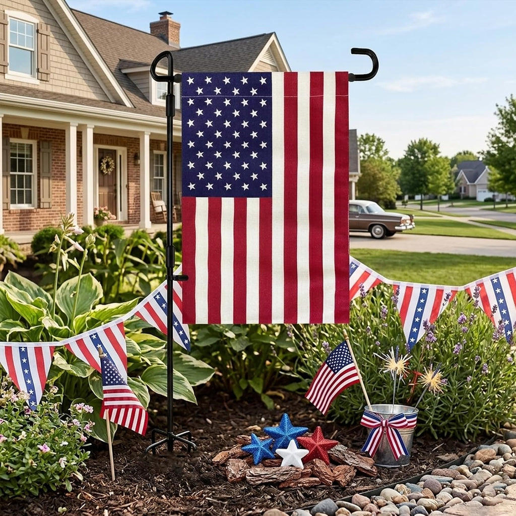 JRED Garden Flag Stand with American Garden Flags 12x18 Inch, Metal Yard Flag Holder Garden Flag Pole with Clips and