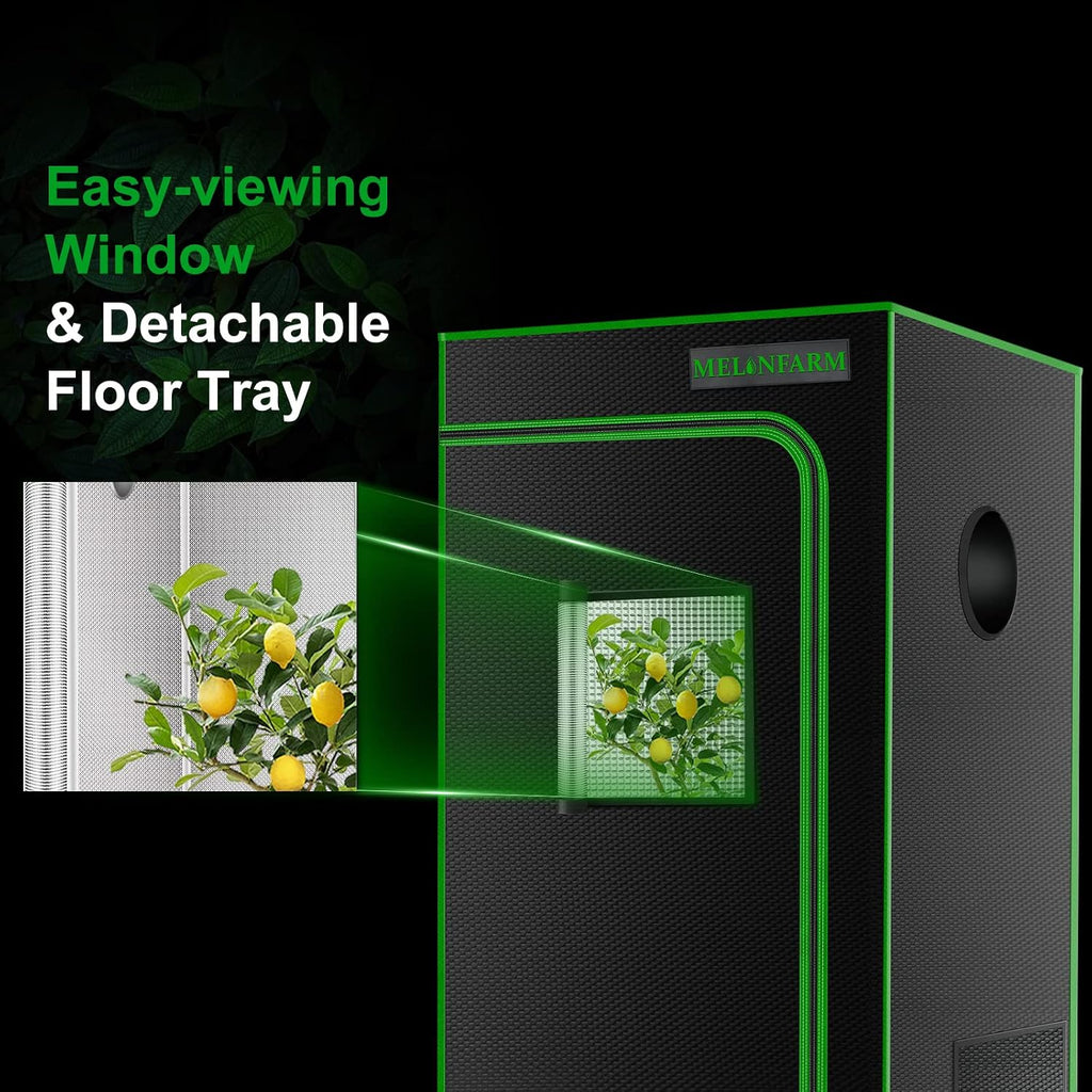 2x2 Grow Tent, 24"x24"x48'' High Reflective 600D Diamond Mylar Canvas with Observation Window and Floor Tray for