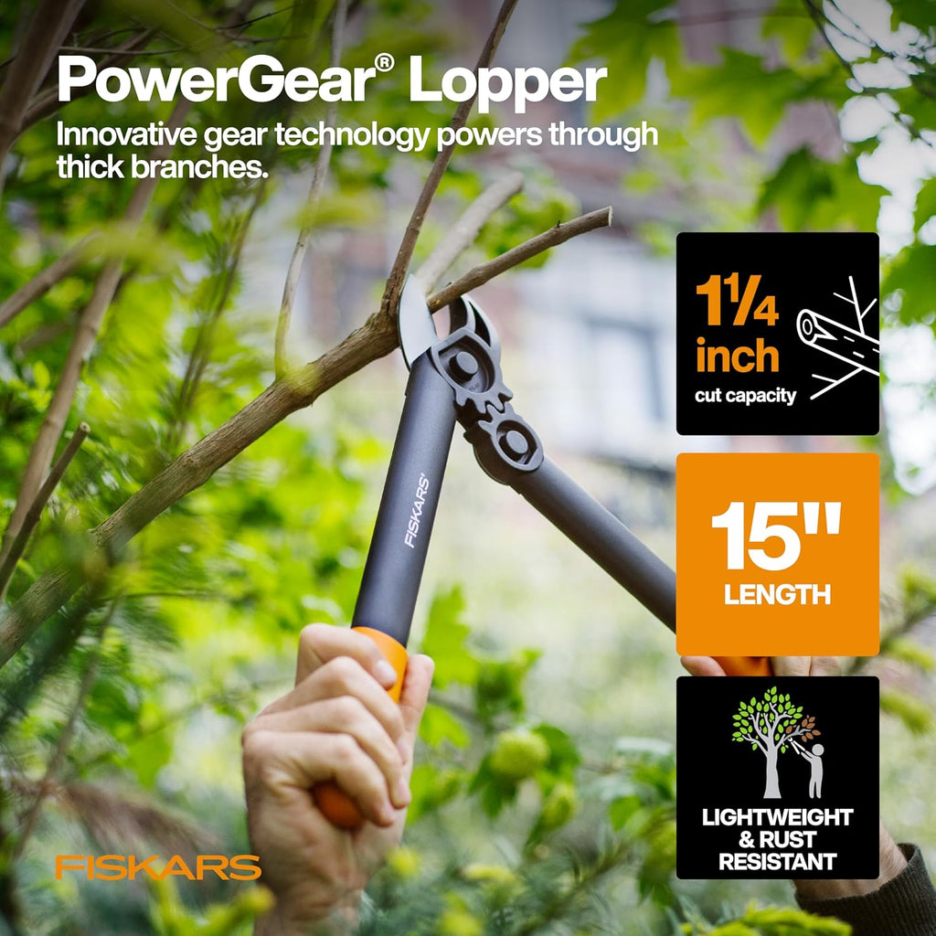 Fiskars 6-Piece Indoor DIY and Outdoor Gardening Home Essentials Tool Set | PowerGear Anvil Loppers, Pruning Shears