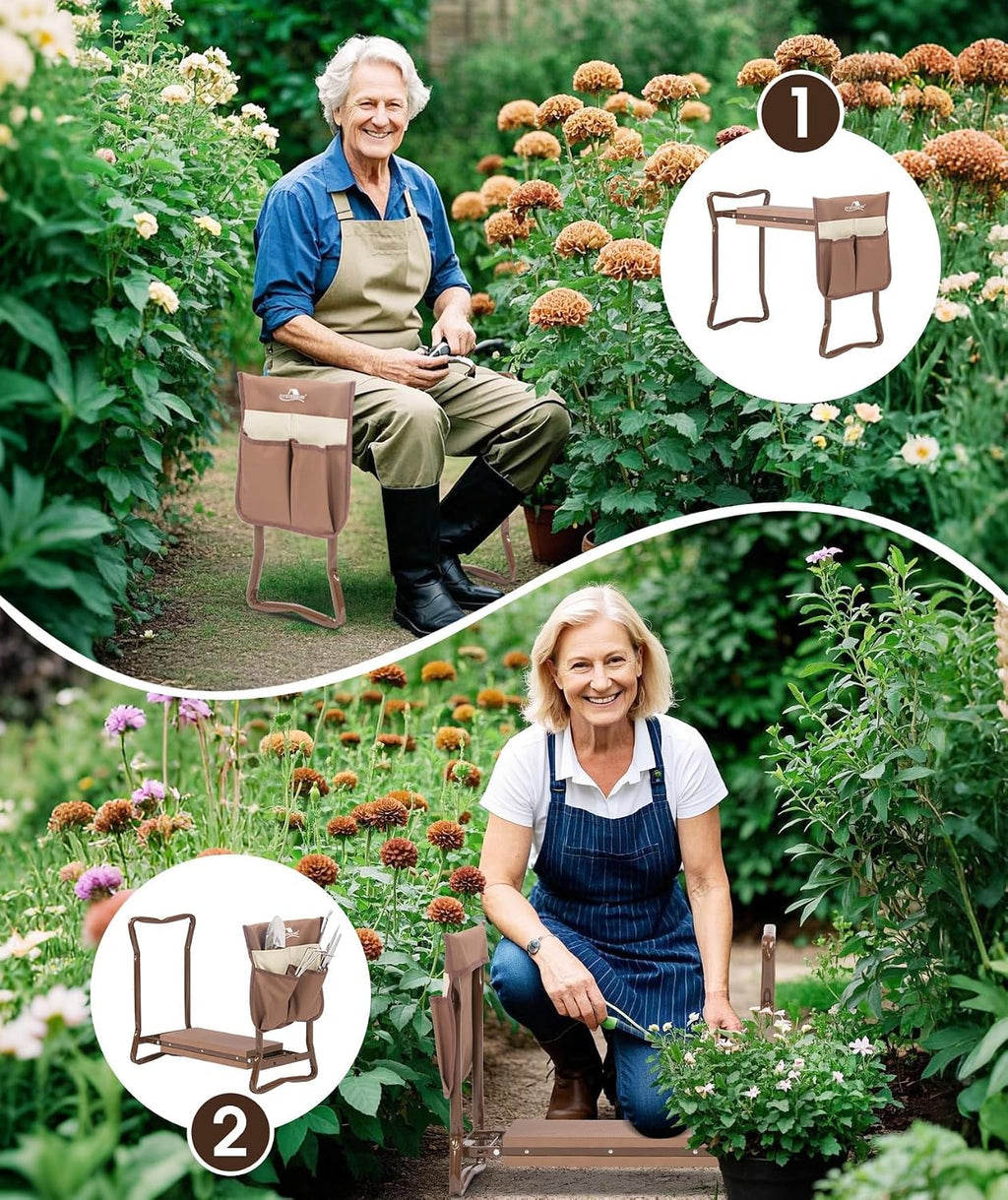 Garden Kneeler and Seat Folding Kneeling Bench Stool with Tool Pouches Soft EVA Foam for Gardening,Asiento Garden