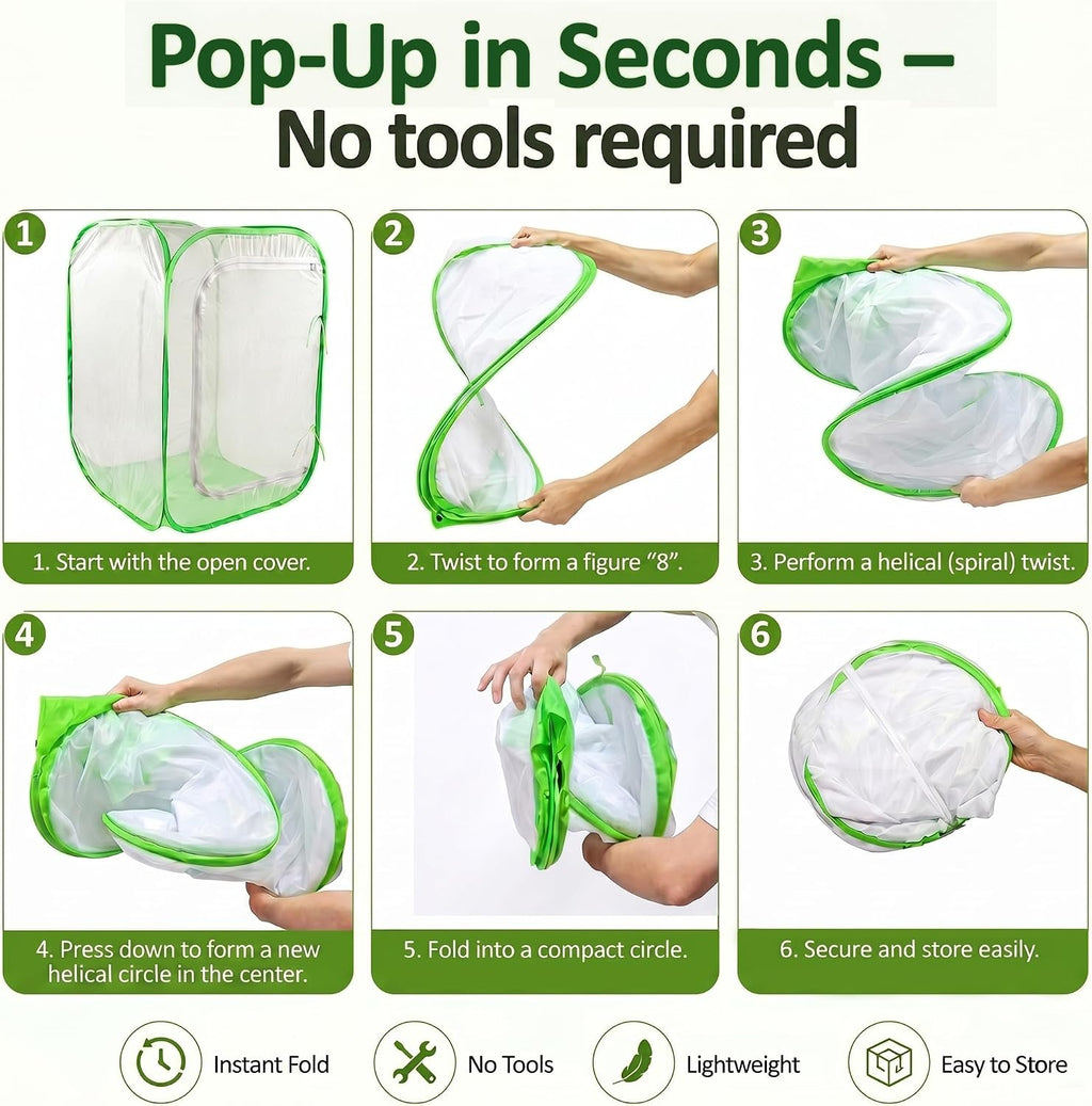 Pop-up Mesh Plant Cage Tent for Garden Pest Protection (24" x 24" x 36") | Durable Reusable Plant Enclosure Cover for