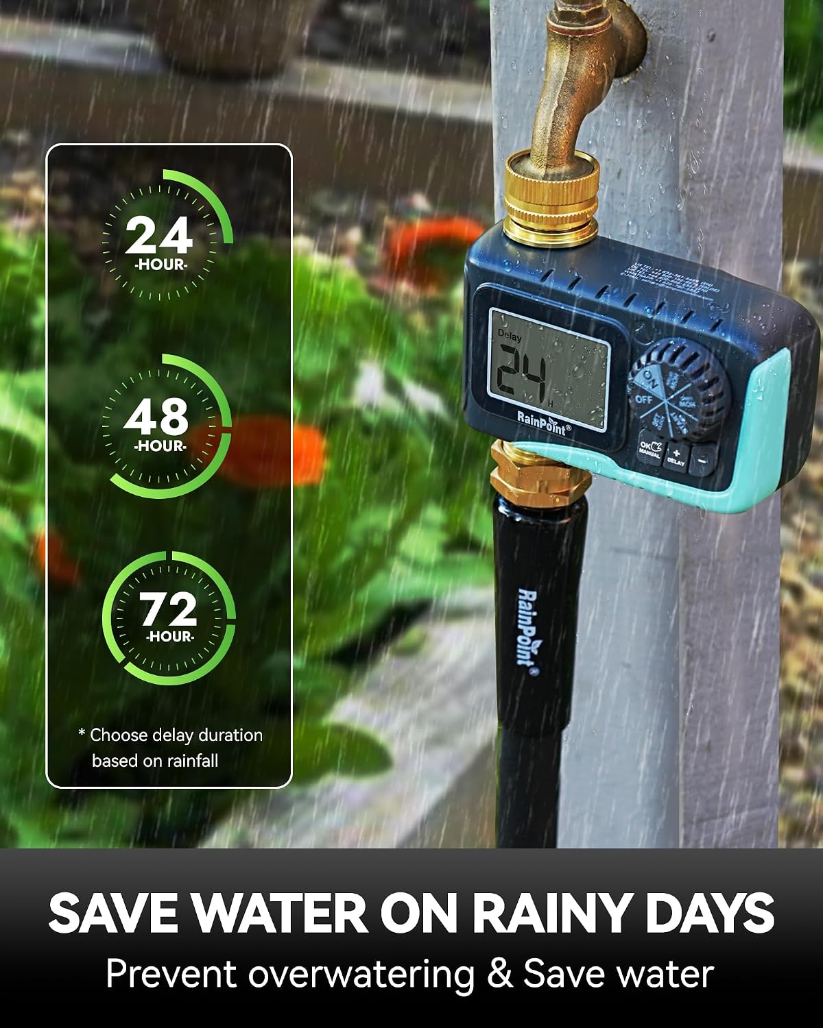 RAINPOINT Sprinkler Timer, 100% Metal Pipe Water Timer for Garden Hose, Programmable Hose Controller for Watering