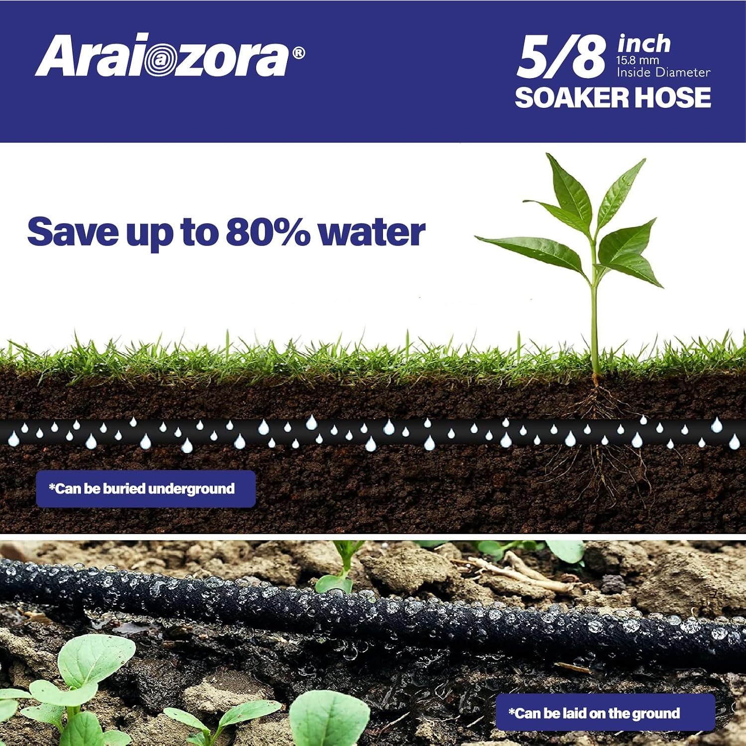 Soaker Hose 100FT 5/8 Inch, Heavy Duty Leakproof Drip Irrigation Hose for Deep Watering Large Flower Beds, Estates &