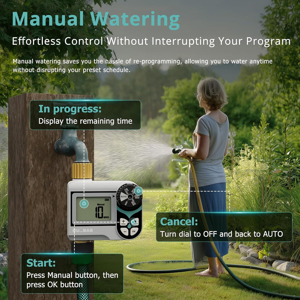 QUOBAS Zero Pressure Water Timer, Sprinkler Timer for Garden Hose Faucet | Brass Programmable Hose Timer, Rain