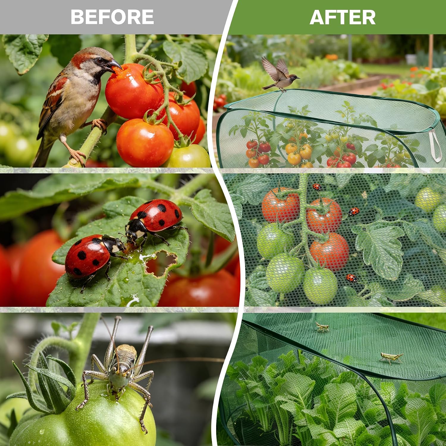 8Pack Garden Covers for Raised Beds, Reusable Pop Up Mesh Plant Covers with Ground Nails, Lightweight Outdoor Crop Cage