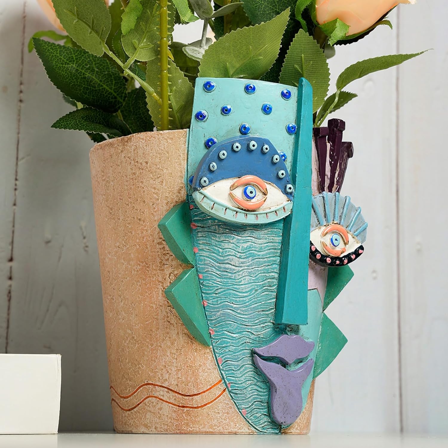 Picasso Abstract Face Planter Pot, Vase Style Flower Pot (Small) | Handcrafted Resin, Drainage Holes, Great for Indoor