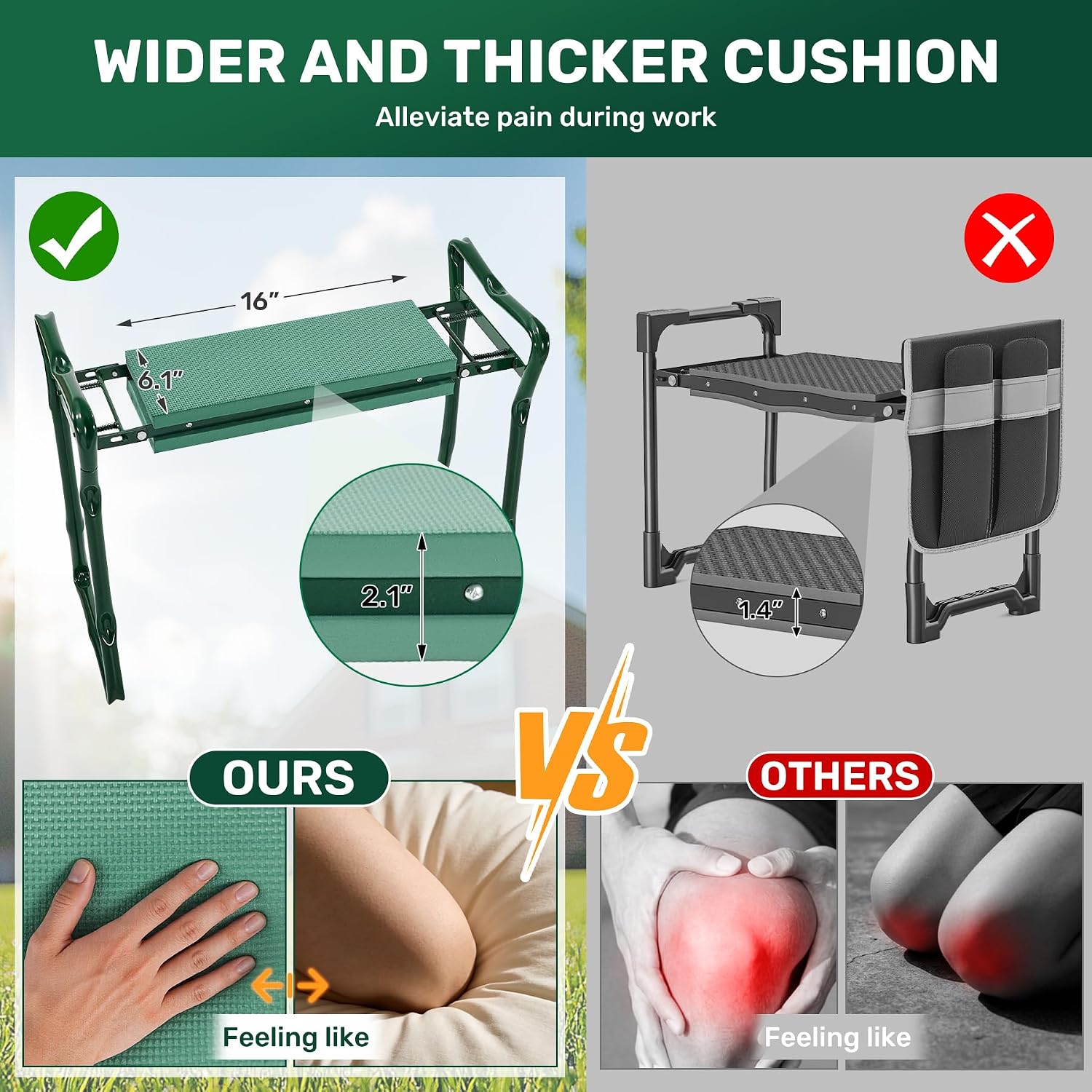 Garden Kneeler and Seat with 2 Tool Pouches for Gardening Work | 350lbs Max Load Alloy Steel Frame, 10.23in Wide EVA