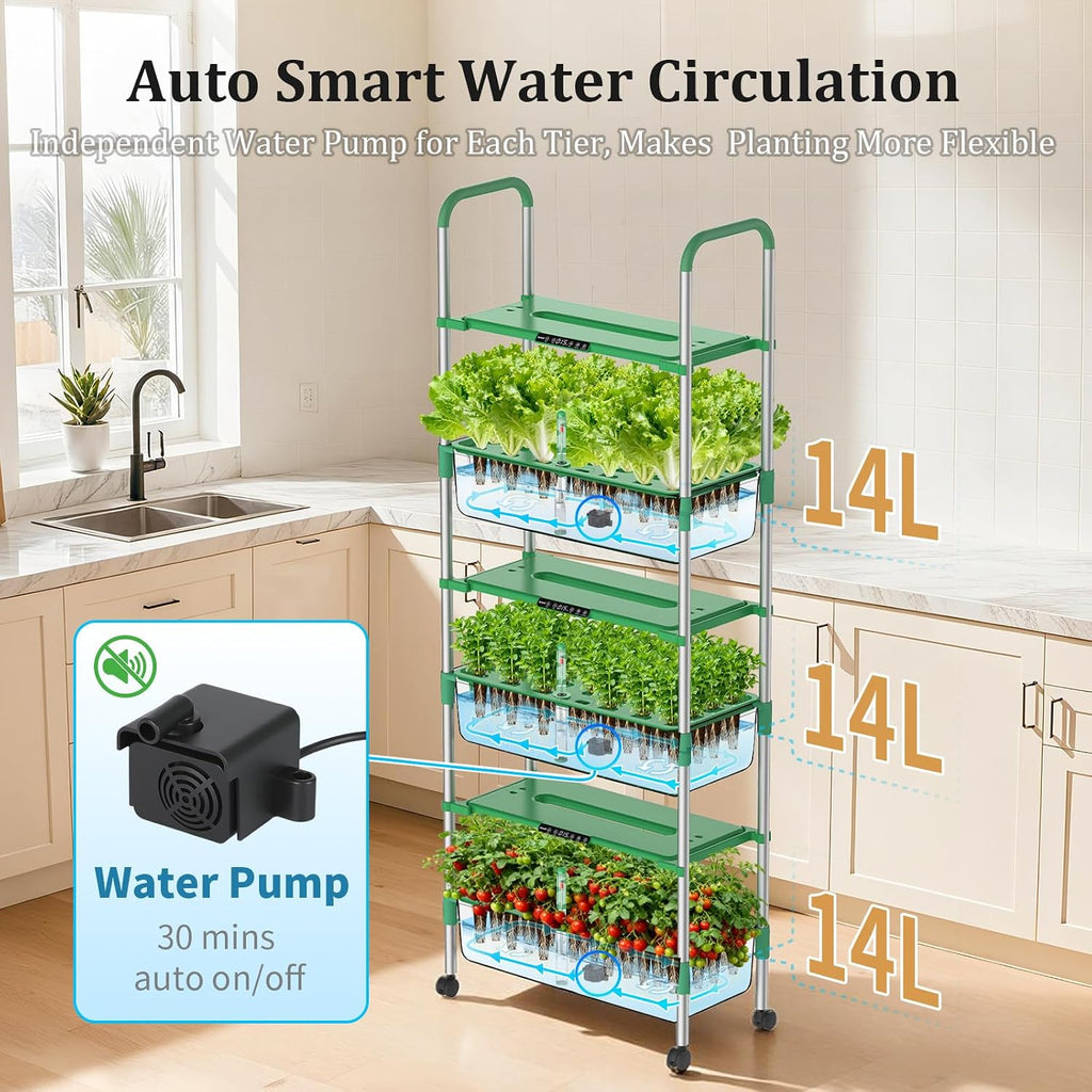 Growell Hydroponics Growing System Kit, 81 Pods Vertical Indoor Herb Garden with Smart LED Grow Light, Auto Circulating