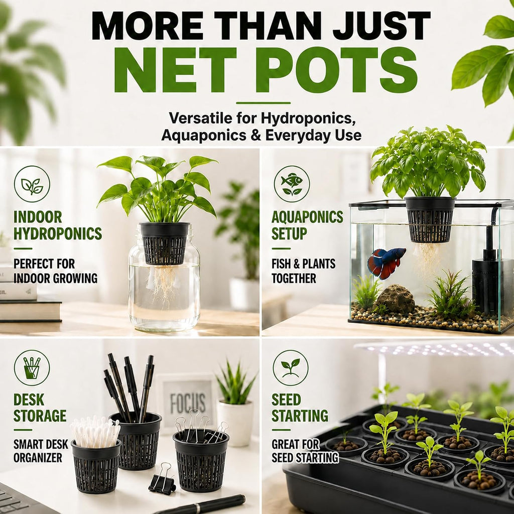 Net Cups Hydroponics 12 Pack, 6 Inch Mesh Pots with Wick Cord | Includes 12 Plant Labels and 30 Ft Wick Cord for