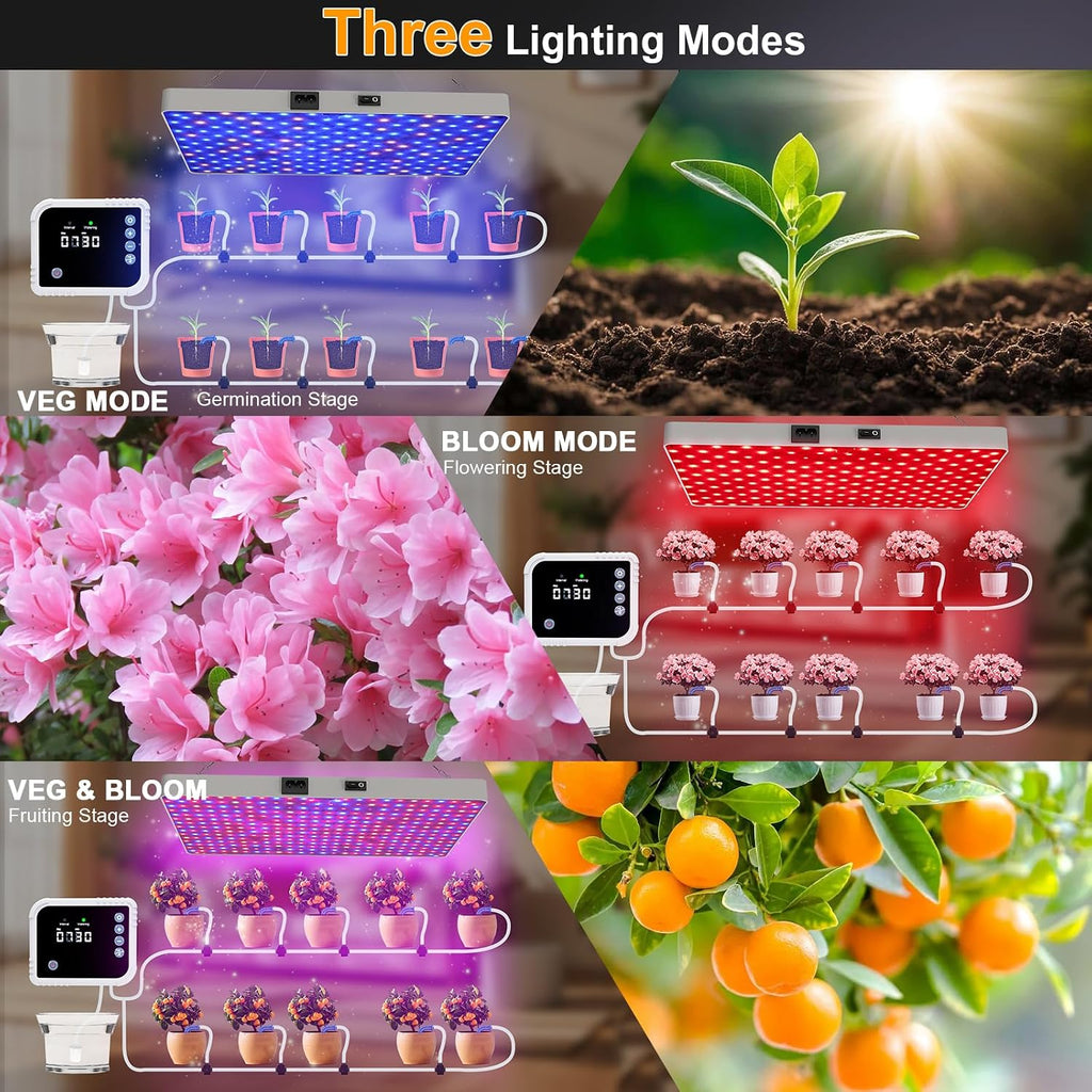 LED Grow Light with Automatic Watering System for Indoor Plants, Full Spectrum Plant Light with Remote Control