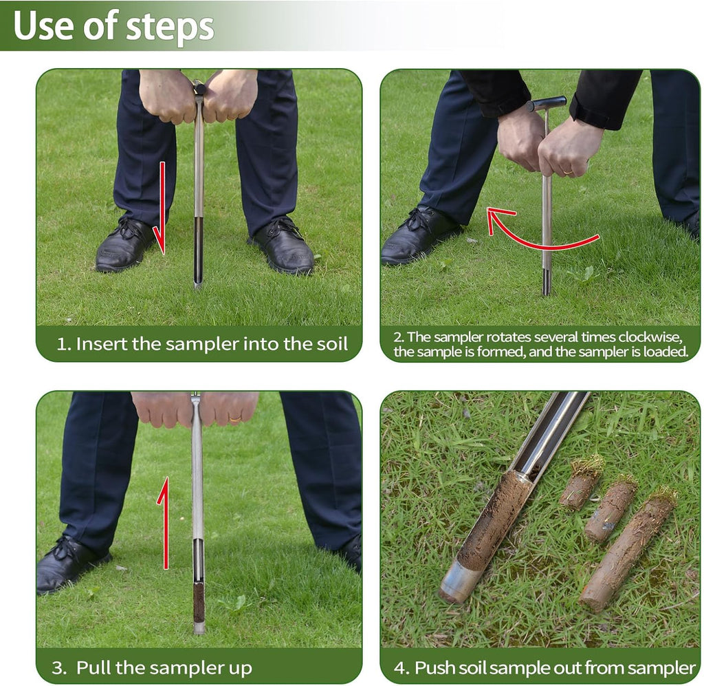 Soil Probe 16 Inch with 2 Bags, Soil Sample Probe with Ejector for Lawn House Plants, T-Handle Soil Sampler Probe Rod