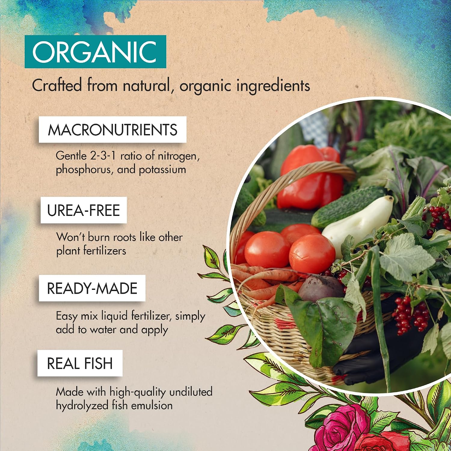 Organic Fish Fertilizer for Vegetable Garden, Fruits, and Flowers, 1 Gallon | The Grow Co Emulsion for Plants, 2-3-1