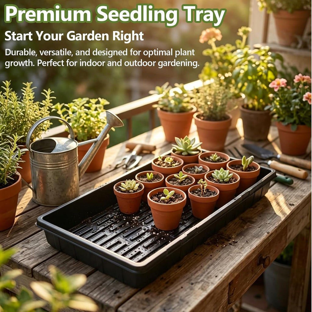 10 Pack Plant Growing Trays No Drain Holes, 21 x 11 x 2.5 in Durable Seed Starter Trays with 3 Mini Gardening Tools