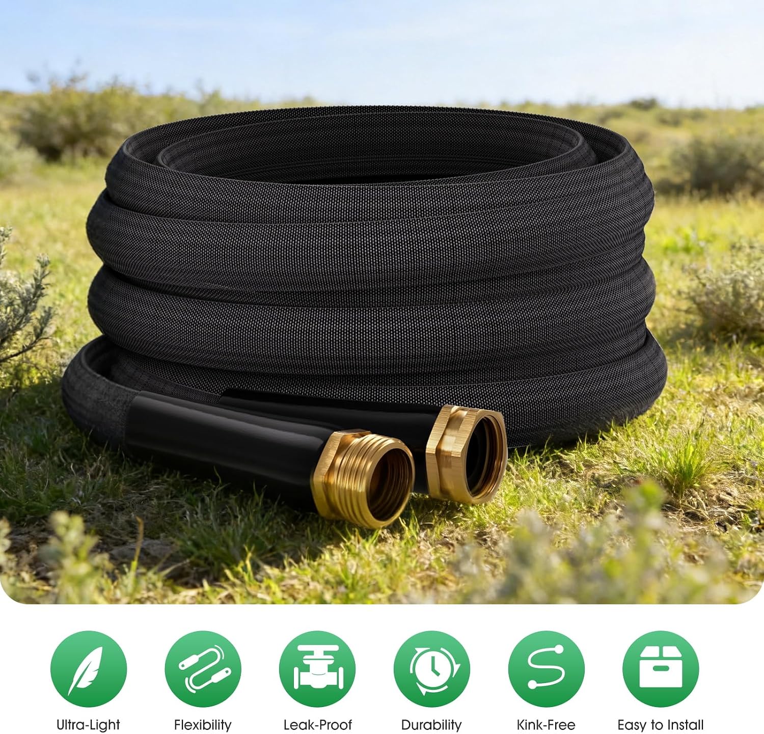 Garden Hose 100FT, Non-Expanding Water Hose Ultra Lightweight | Kink-Free, Burst-Resistant, Lead-Free, Durable &