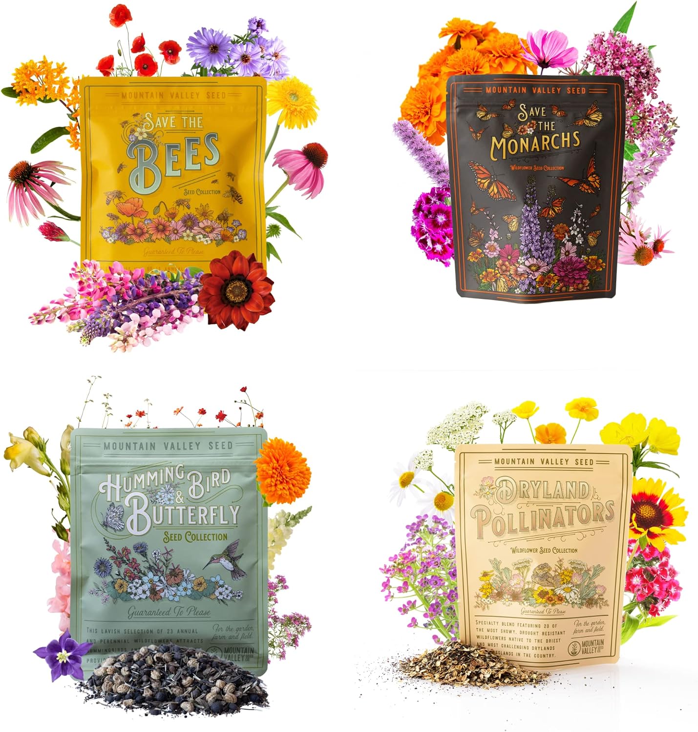 Mountain Valley Seed Co Wildflower Seeds Collection - 500,000+ Bulk Seeds | 6 Wildflower Mixes Including Hummingbird
