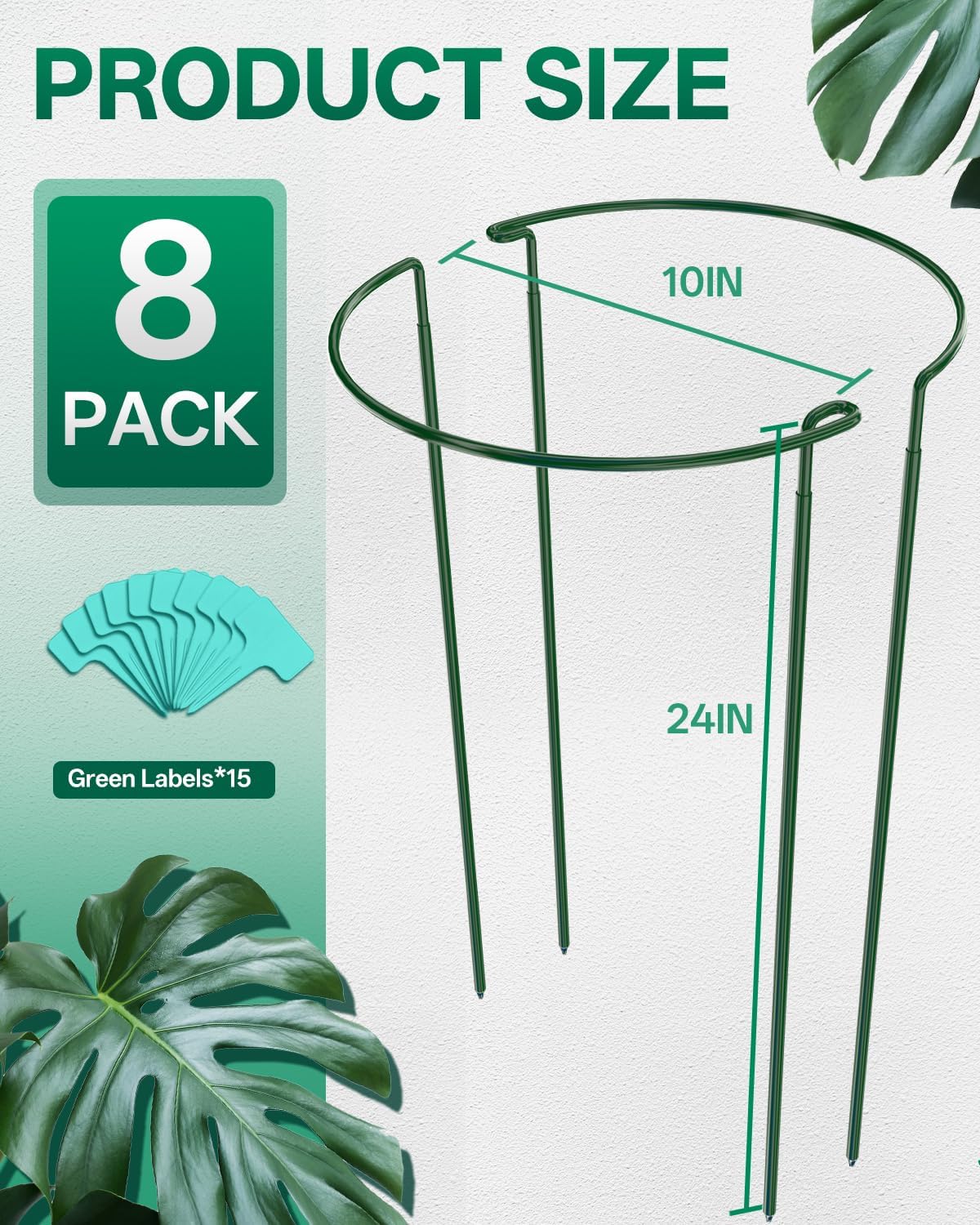 8 Pack 24 In Plant Support Stakes, Peony Cages And Supports with 15 Lables | Rust-proof Metal Plant Stakes, Adjustable