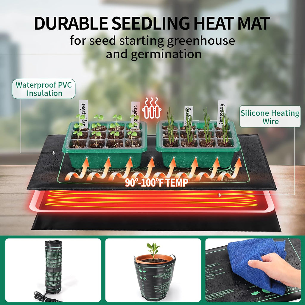 4-Pack Seed Starter Tray with Grow Light and Heat Mat, 48 Cells Seed Starter Kit with Adjustable Humidity Dome and