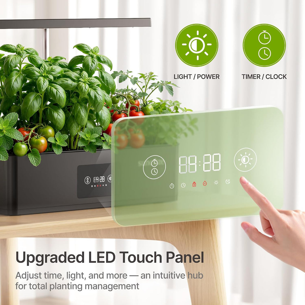 Hydroponics Growing System Kit with 24W Dimmable LED Light, Black | 12 Pods Indoor Herb Garden with Timer & Local Time