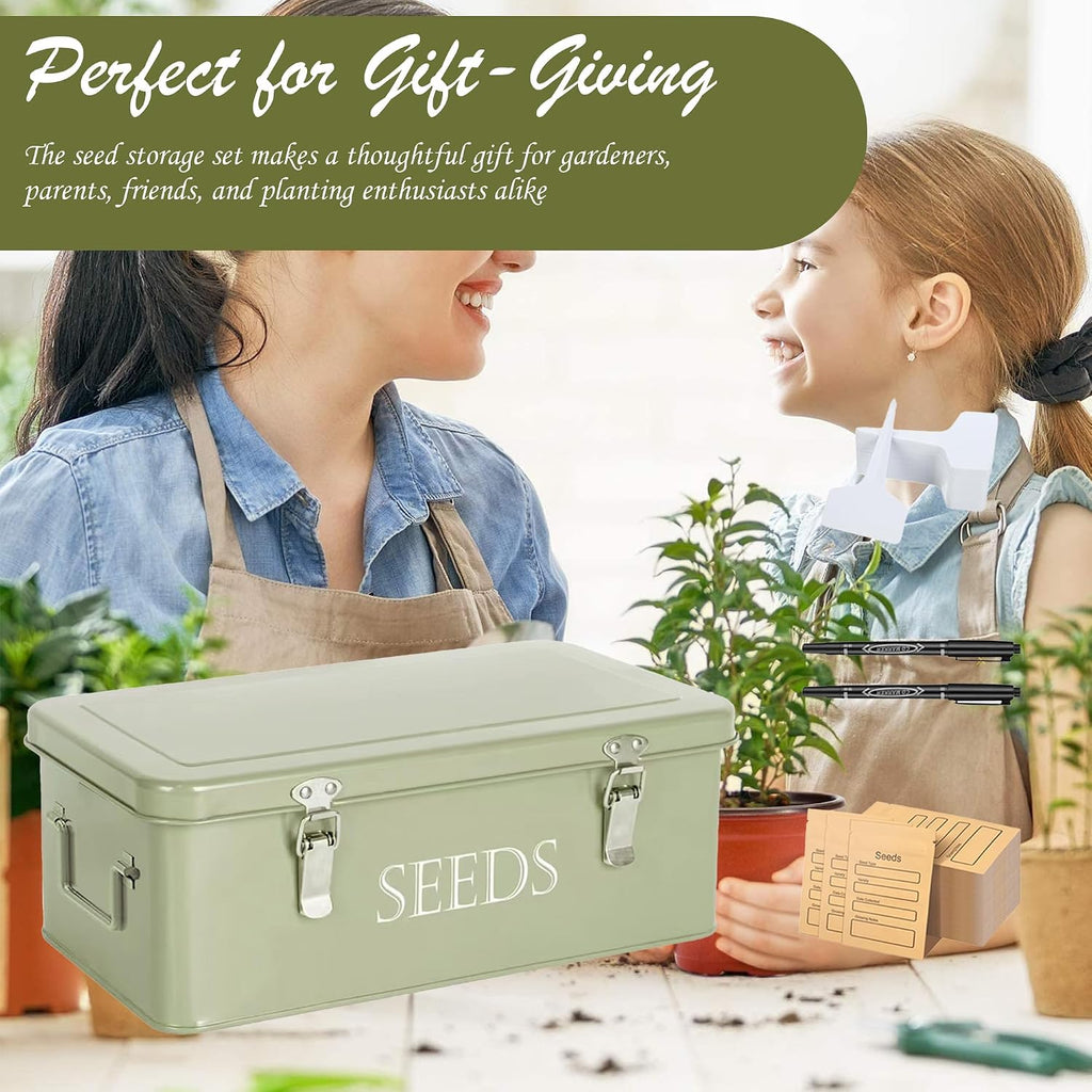 Ecopark Seed Storage Box, Professional All-in-one Kit | with 2 Pens, 20 Plant Labels and 50 Seed Envelopes, Metal