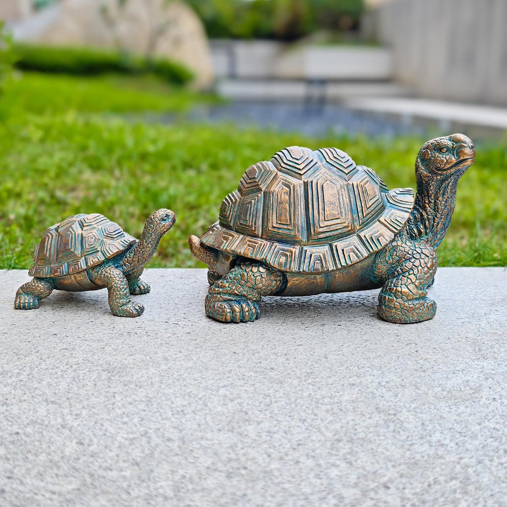 2 Pcs Outdoor Garden Turtle Statue, Mother and Baby Turtle Figurines for Garden, Patio, Lawn, Deck Decor, Resin